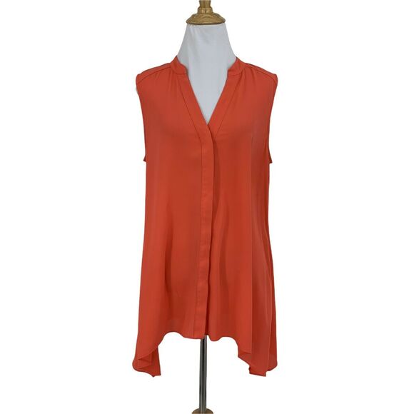 Alfani Handkerchief Blouse Women's Size 10 Hidden Buttons Salmon Sleeveless Top - Picture 1 of 9